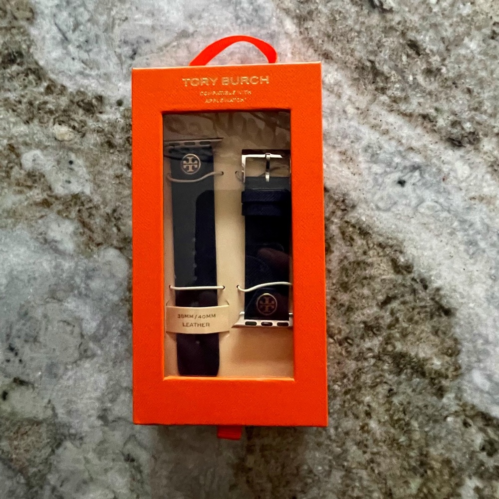 NWT - Tory Burch Navy Blue Leather Apple Watch Band - 38MM/40MM